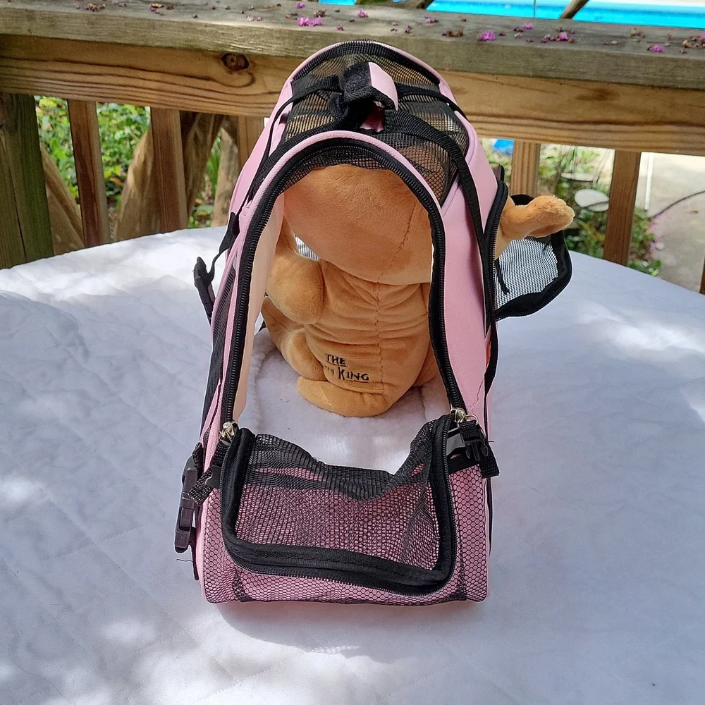 Dog or cat carrier, pink, padded bottom, zippered vents, sz S
